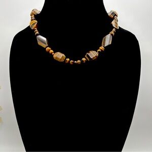 Studio Barse Natural Brown Tiger’s Eye Beaded Chunky Statement Necklace